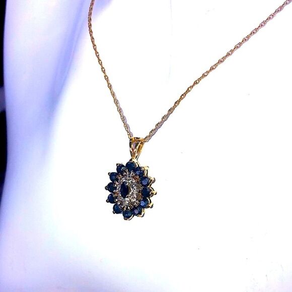 Sapphire and Diamond Vermeil Pendant & 14kt Yellow Gold Spring Clasp Necklace - Picture 12 of 16